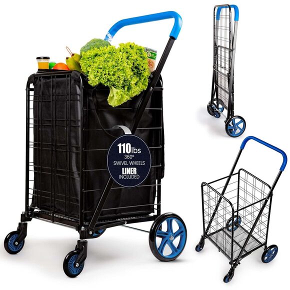 SereneLife Heavy-Duty Folding Utility Cart with Removable Liner (Blue) - Picture 1 of 8